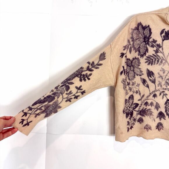Anthropologie The Alani Cashmere Mock-neck Sweater Beige Floral Pilcro Small - Picture 15 of 16